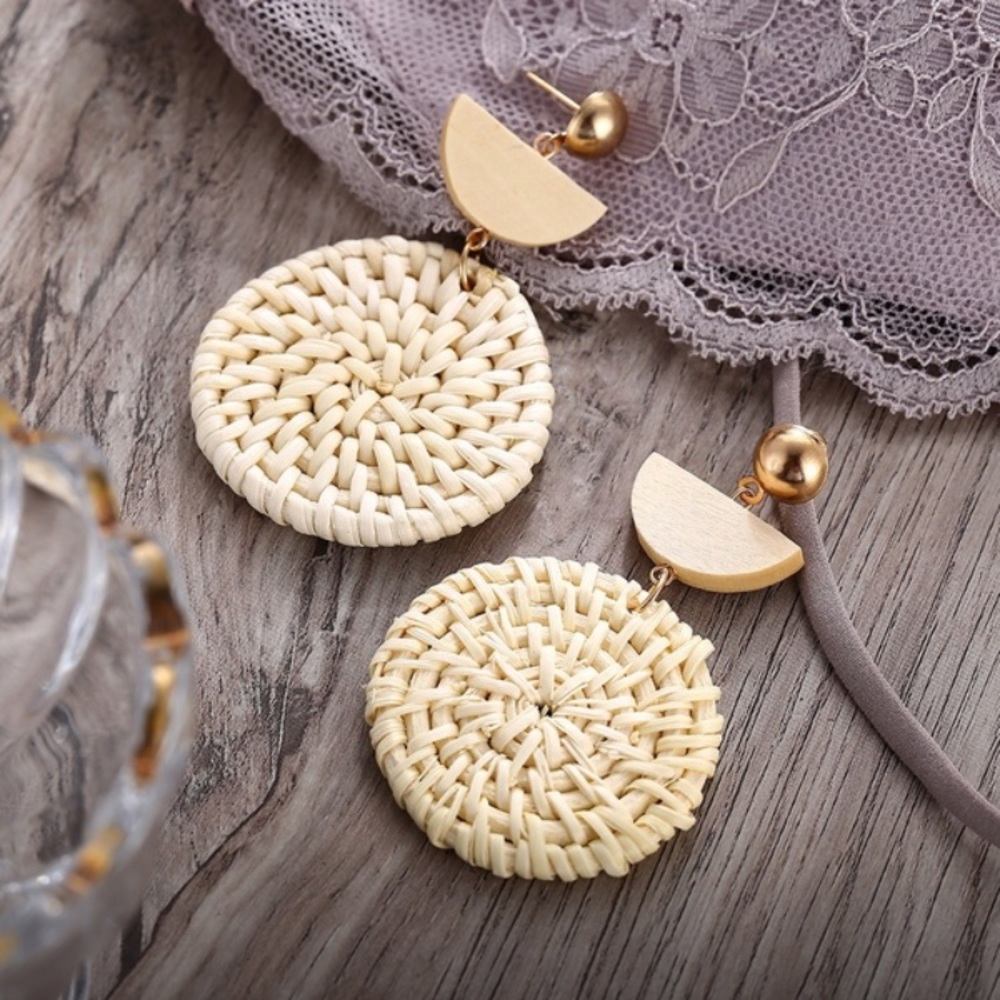 Rattan full Circle-1/2 wood circle Earrings